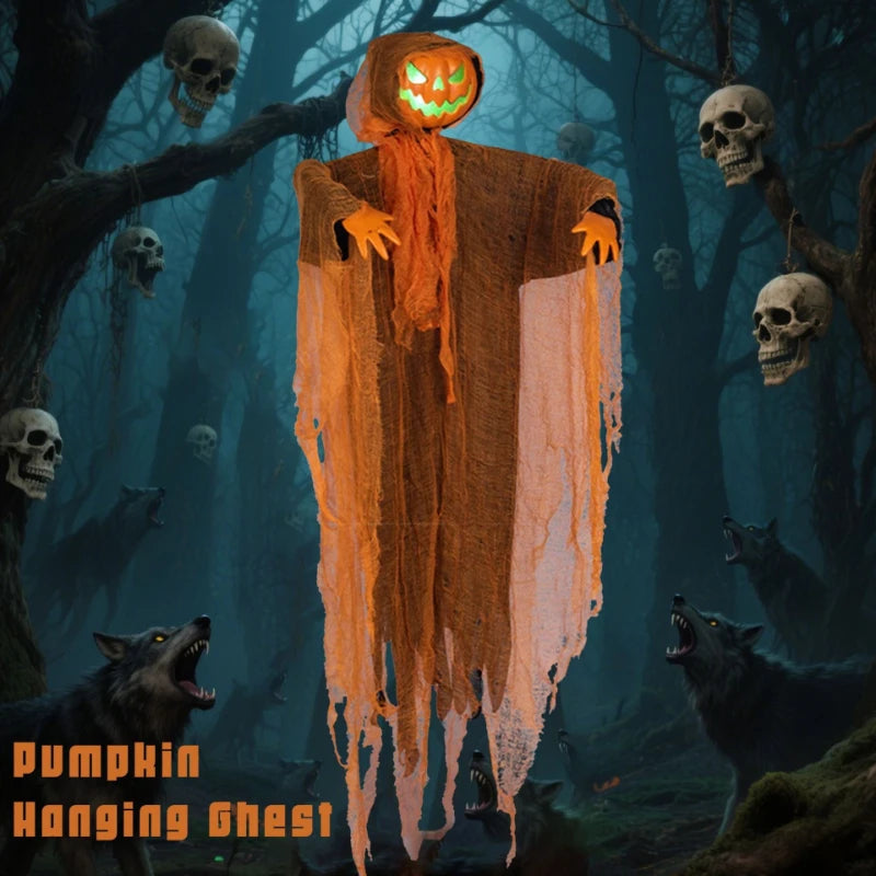 Light-Up Hanging Pumpkin Head Ghost
