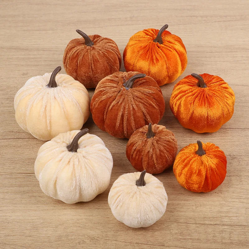 Velvet Pumpkins, Set of 9