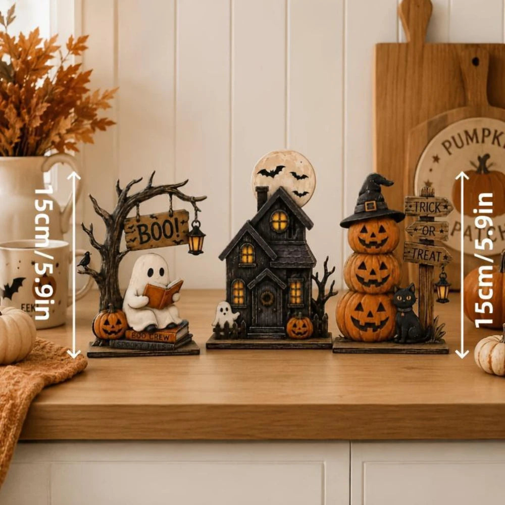 Vintage Wooden Halloween Shelf Decor