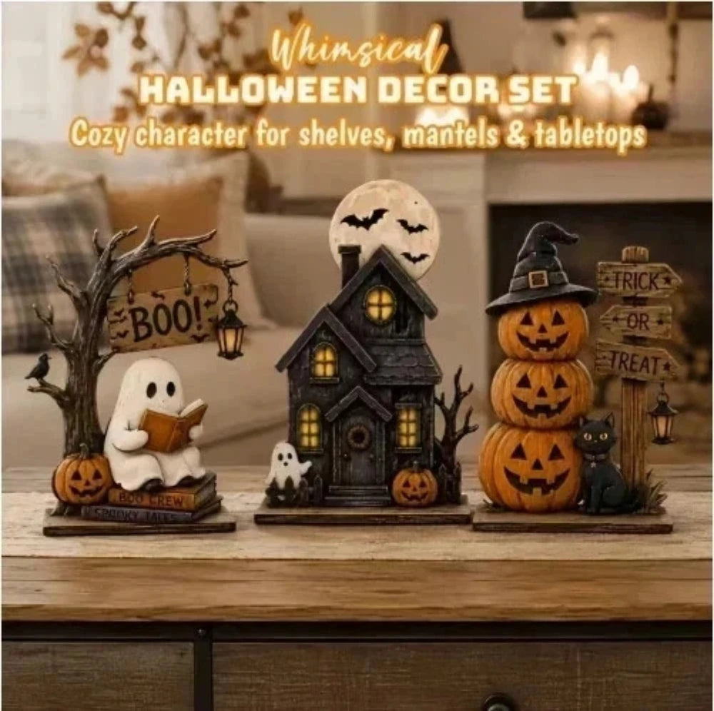 Vintage Wooden Halloween Shelf Decor