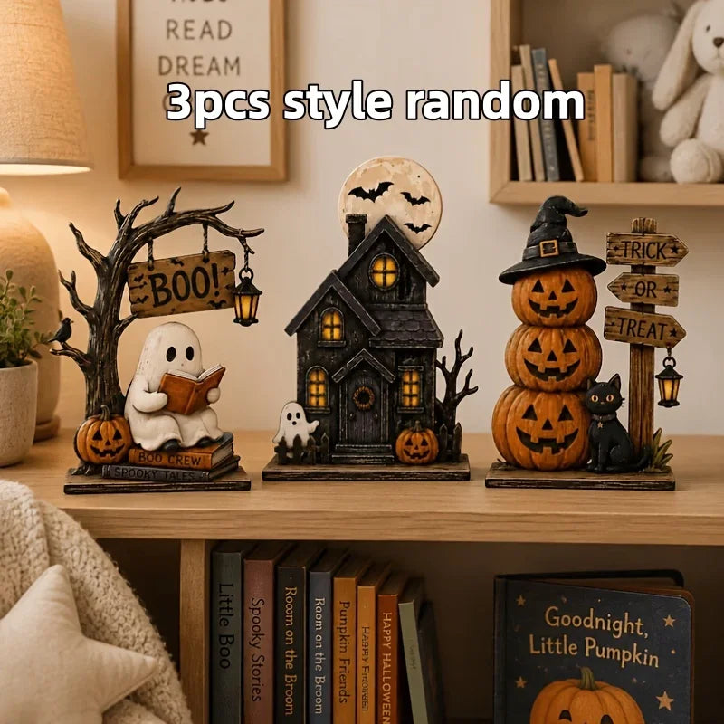 Vintage Wooden Halloween Shelf Decor