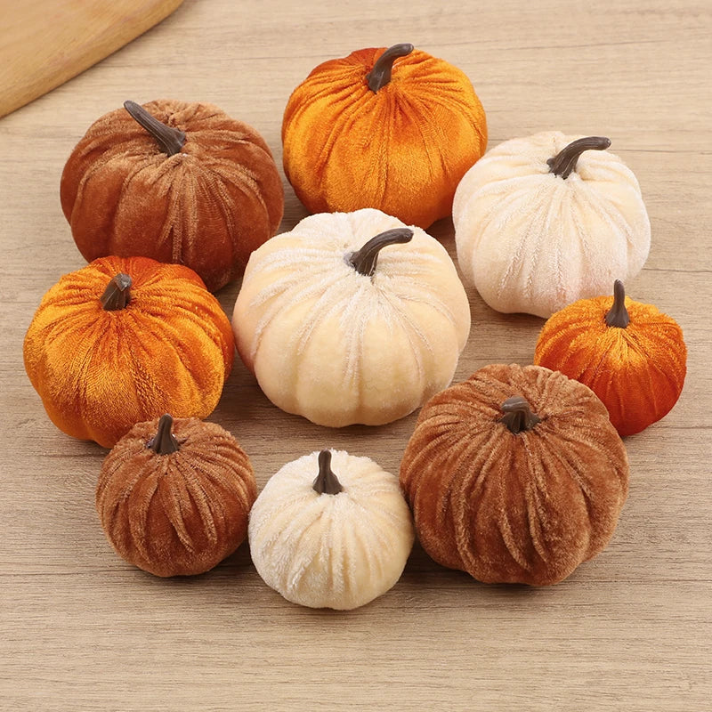 Velvet Pumpkins, Set of 9