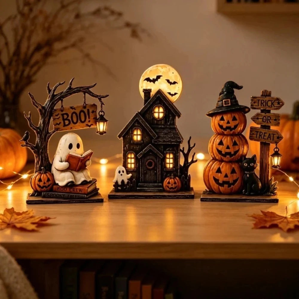 Vintage Wooden Halloween Shelf Decor