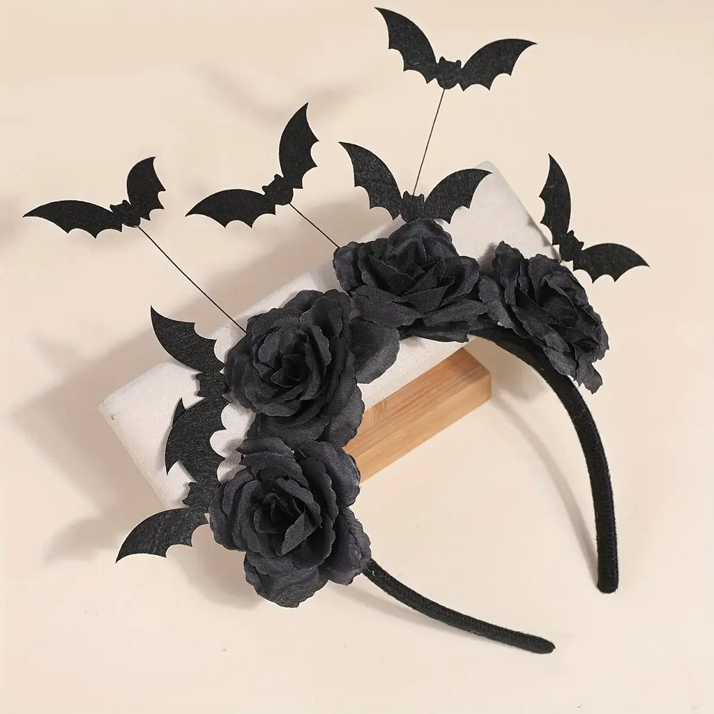 Gothic Bat & Rose Headband
