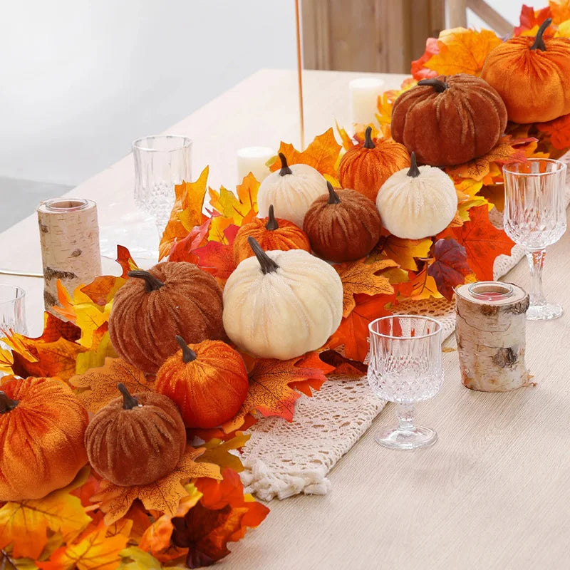 Velvet Pumpkins, Set of 9