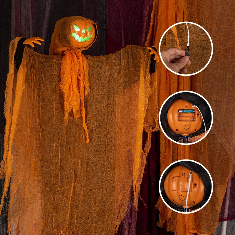 Light-Up Hanging Pumpkin Head Ghost