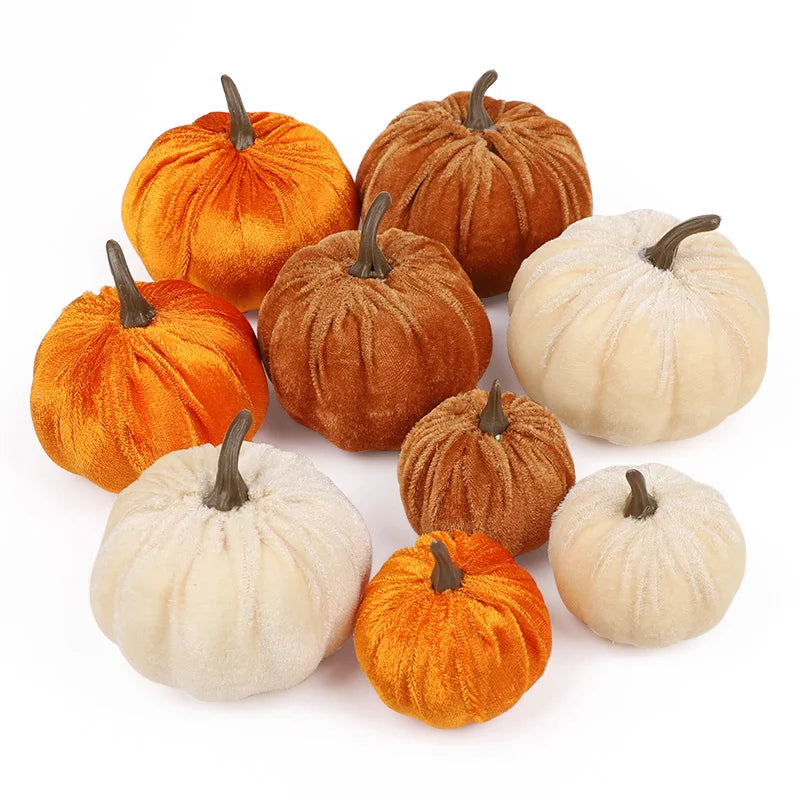 Velvet Pumpkins, Set of 9