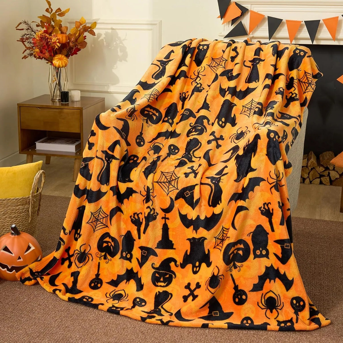 Spooky Halloween Flannel Throw