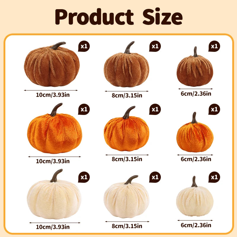Velvet Pumpkins, Set of 9