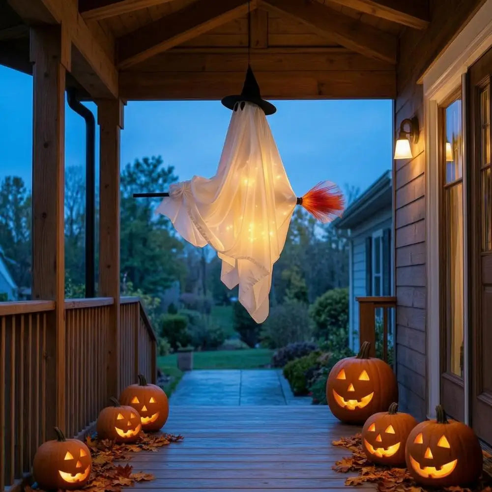 Light-Up Flying Witch Ghost with Broom