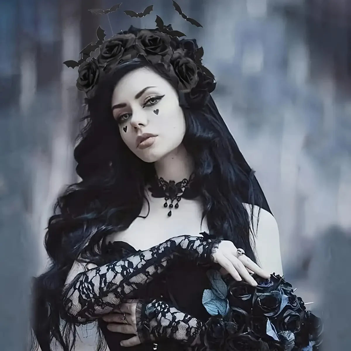 Gothic Bat & Rose Headband