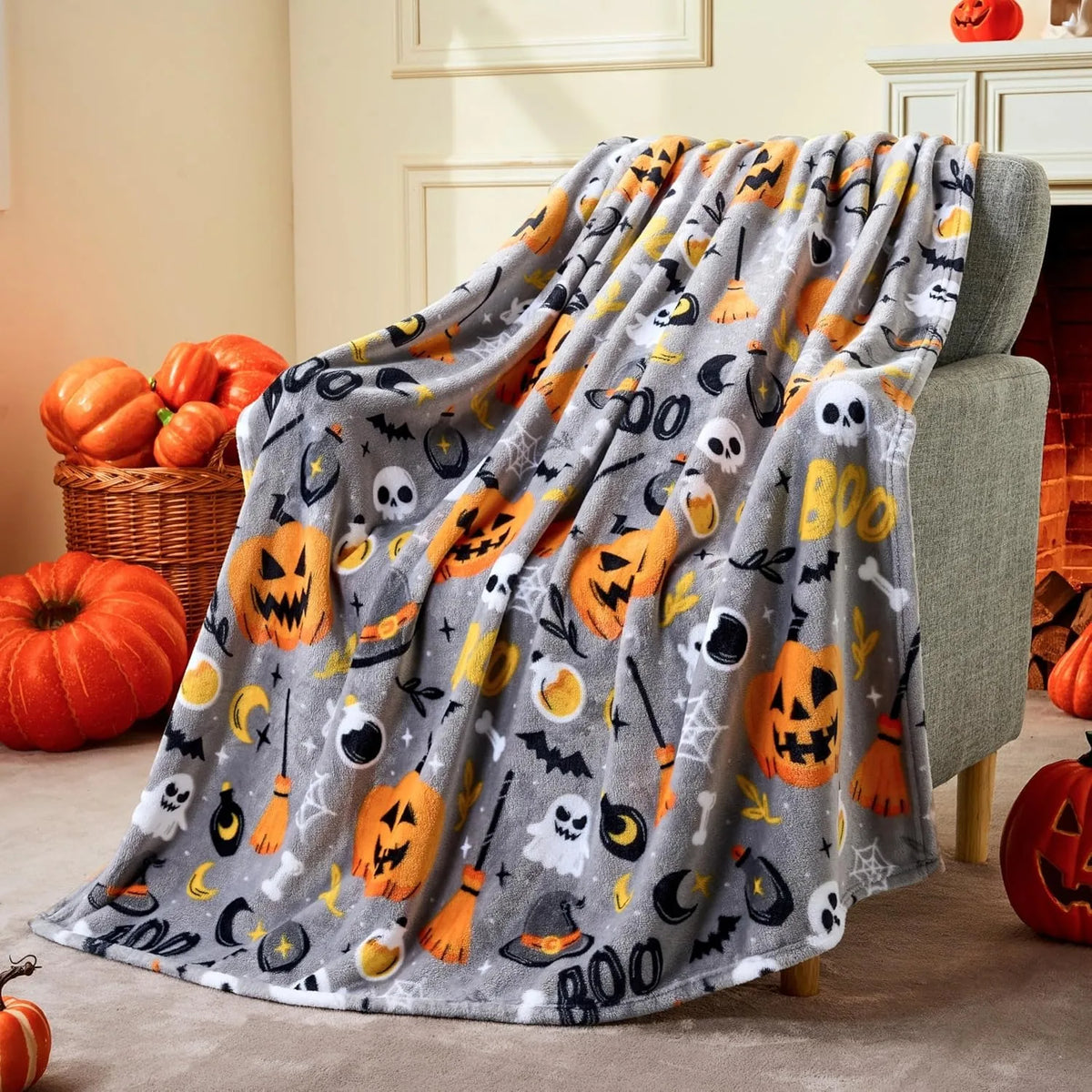 Spooky Halloween Flannel Throw