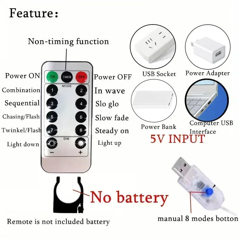 LED Curtain Fairy Lights with Remote, 8 Modes