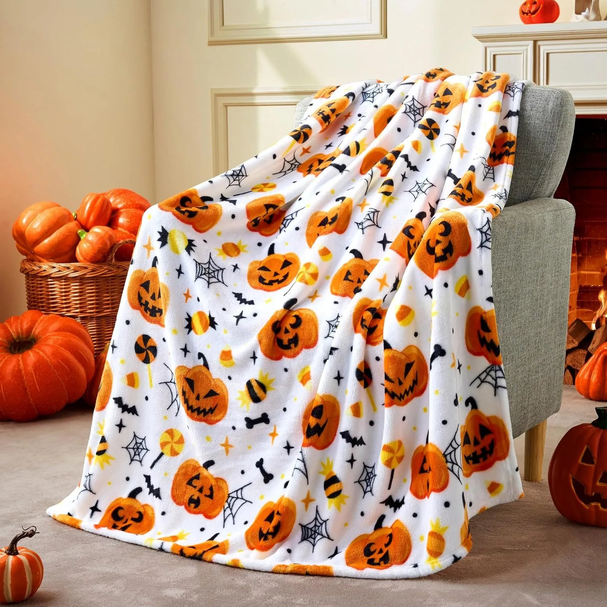Spooky Halloween Flannel Throw