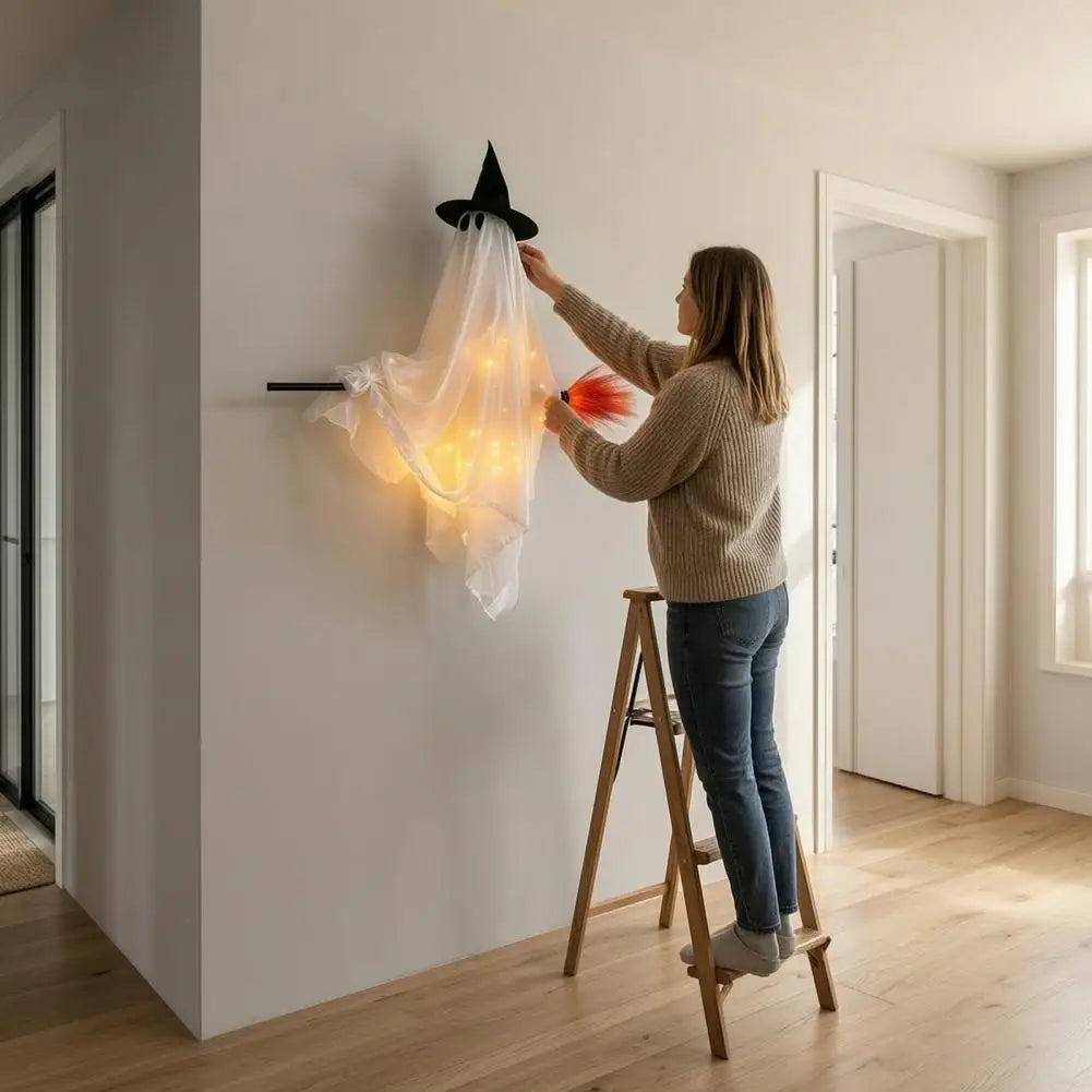 Light-Up Flying Witch Ghost with Broom