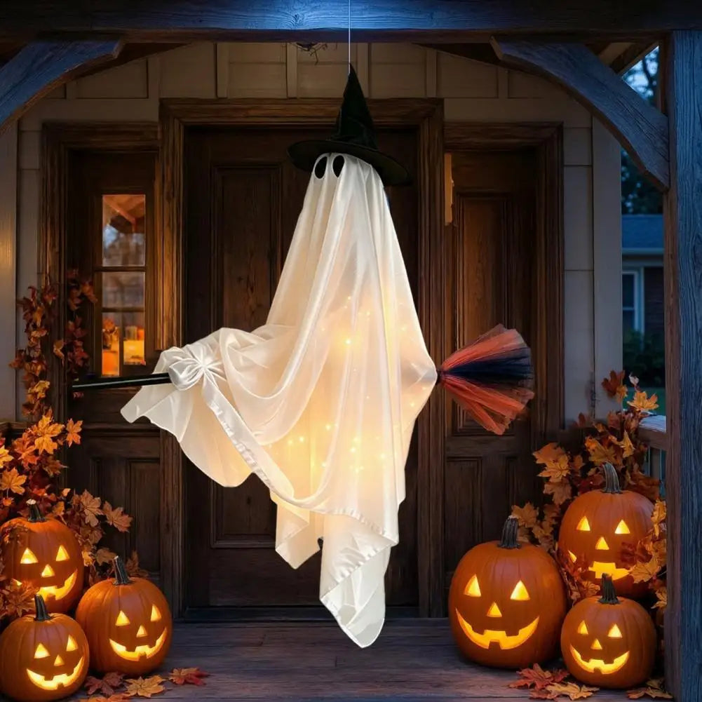 Light-Up Flying Witch Ghost with Broom