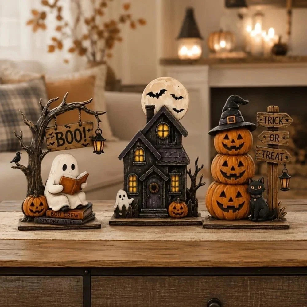 Vintage Wooden Halloween Shelf Decor
